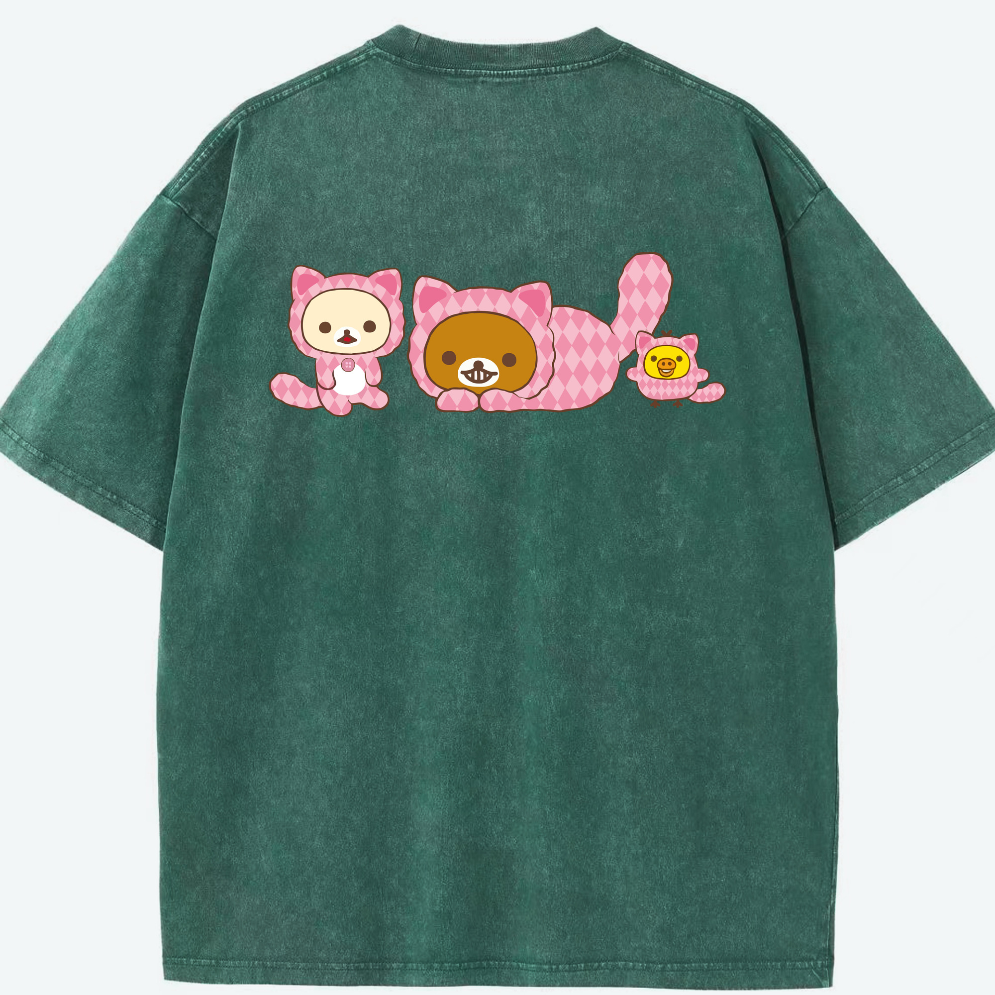 リラックマ リラックマ キイロイトリ Rilakkuma Korilakkuma Kiiroitori 綿100% ヴィンテージ風 半袖Tシャツ（背面プリント）